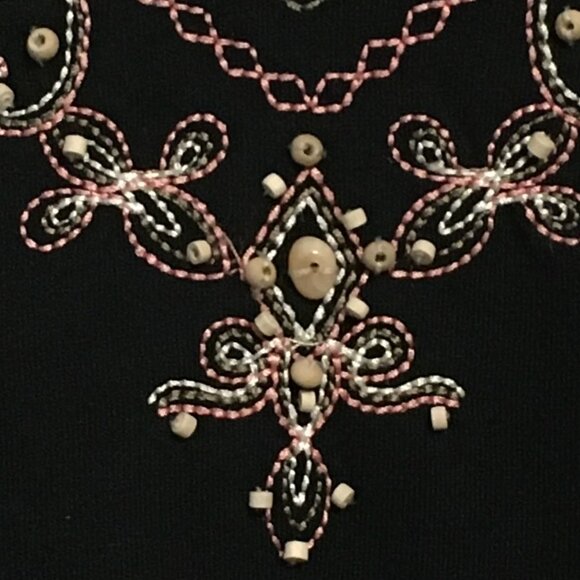 Vintage Black Bohemian Tee With Stitchwork and Beadwork - Picture 5 of 14